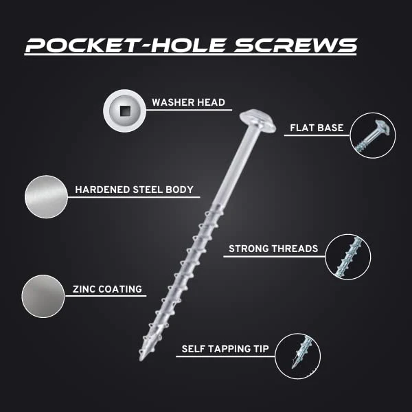 1-1/2'' Coarse Thread #8 Zinc Pocket Hole Screws - 150 Screws - Image 4