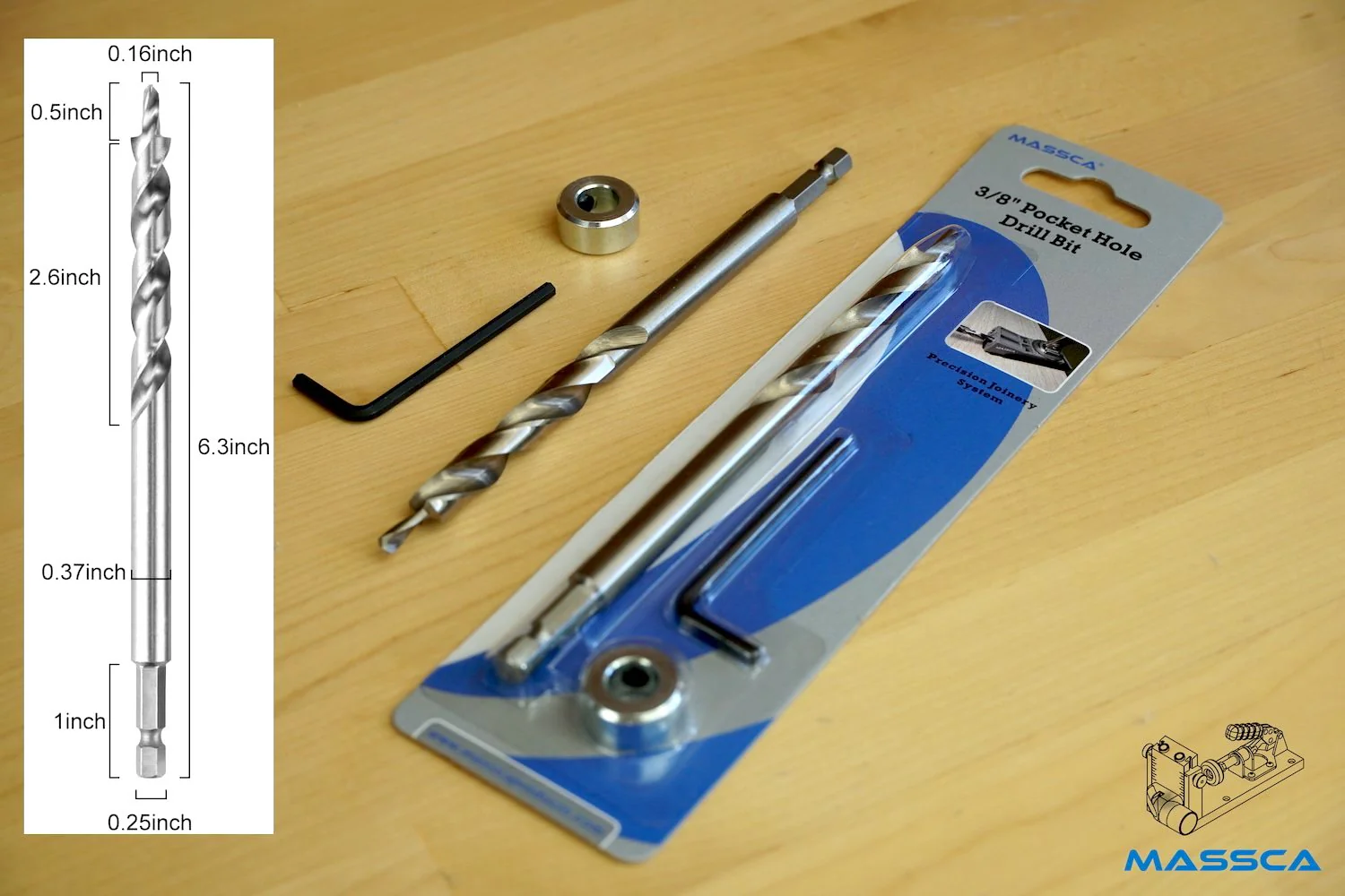Massca 3/8'' Pocket-Hole Drill Bit Set - Image 4